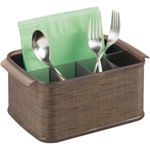  mDesign Plastic Cutlery Storage Organizer Caddy Tote Bin with Handles for Kitchen Cabinet or Pantry - Holds Forks, Knives, Spoons, Napkins - Indoor or Outdoor Use - Woven Accent, 2