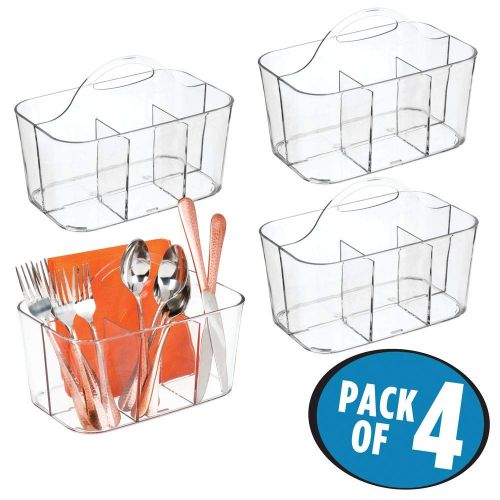  MDesign mDesign Plastic Cutlery Storage Organizer Caddy Bin - Tote with Handle - Kitchen Cabinet or Pantry - Basket Organizer for Forks, Knives, Spoons, Napkins - Indoor or Outdoor Use - 4