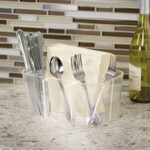  MDesign mDesign Plastic Cutlery Storage Organizer Caddy Bin - Tote with Handle - Kitchen Cabinet or Pantry - Basket Organizer for Forks, Knives, Spoons, Napkins - Indoor or Outdoor Use - 4