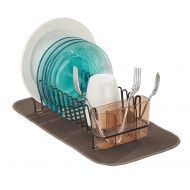 MDesign mDesign Compact Modern Metal Dish Drying Rack and Microfiber Mat Set for Kitchen Countertop, Sink - Drain and Dry Wine Glasses, Bowls and Dishes - Removable Cutlery Tray - Set of 2