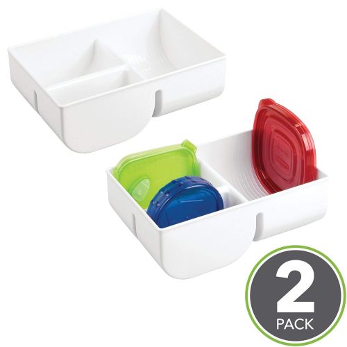  MDesign mDesign Food Storage Container Lid Holder, 3-Compartment Plastic Organizer Bin for Organization in Kitchen Cabinets, Cupboards, Pantry Shelves - Pack of 2, White