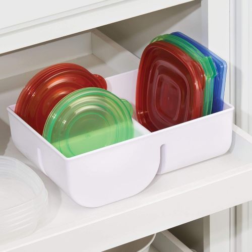  MDesign mDesign Food Storage Container Lid Holder, 3-Compartment Plastic Organizer Bin for Organization in Kitchen Cabinets, Cupboards, Pantry Shelves - Pack of 2, White