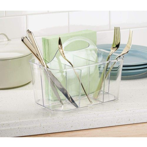  MDesign mDesign Plastic Cutlery Storage Organizer Caddy Bin - Tote with Handle - Kitchen Cabinet or Pantry - Basket Organizer for Forks, Knives, Spoons, Napkins - Indoor or Outdoor Use, Sm