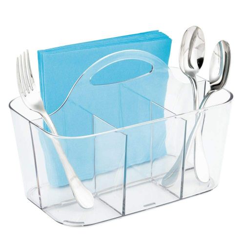  MDesign mDesign Plastic Cutlery Storage Organizer Caddy Bin - Tote with Handle - Kitchen Cabinet or Pantry - Basket Organizer for Forks, Knives, Spoons, Napkins - Indoor or Outdoor Use, Sm