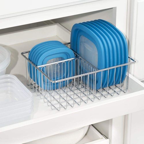  MDesign mDesign Metal Kitchen Food Storage Container Lid Holder, 3-Compartment Organizer Bin for Organization in Kitchen Cabinets, Cupboards, Pantry Shelves, Drawers - Chrome