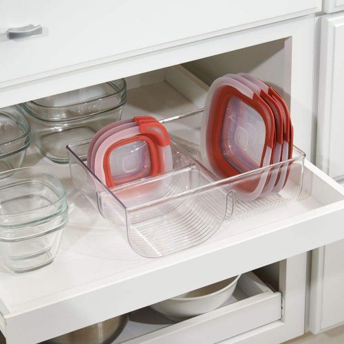  MDesign mDesign Food Storage Container Lid Holder, 3-Compartment Plastic Organizer Bin for Organization in Kitchen Cabinets, Cupboards, Pantry Shelves - 2 Pack - Clear