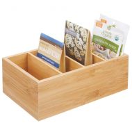MDesign mDesign Bamboo Wood Compact Food Storage Organizer Bin Box - 4 Divided Sections - Holder for Seasoning Packets, Pouches, Soups, Spices, Snacks - Natural