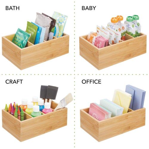  MDesign mDesign Bamboo Wood Compact Food Storage Organizer Bin Box - 4 Divided Sections - Holder for Seasoning Packets, Pouches, Soups, Spices, Snacks - Natural