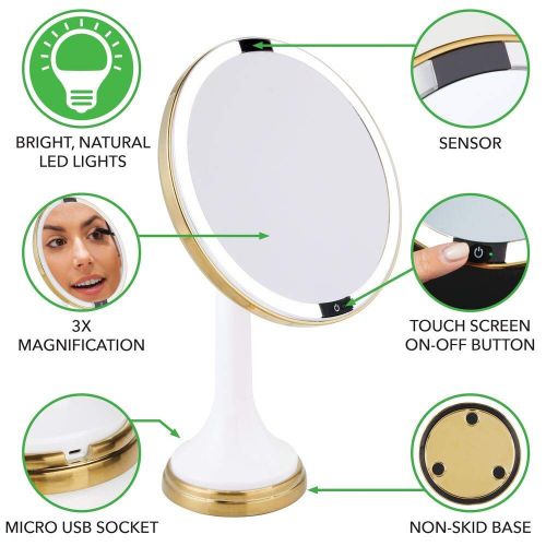  MDesign mDesign Modern Motion Sensor LED Lighted Makeup Bathroom Vanity Mirror, Large 8 Round, 3X Magnification, Hands-Free, Rechargeable and Cordless - BlackChrome