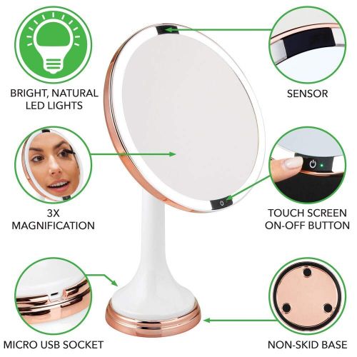  MDesign mDesign Modern Motion Sensor LED Lighted Makeup Bathroom Vanity Mirror, Large 8 Round, 3X Magnification, Hands-Free, Rechargeable and Cordless - BlackChrome