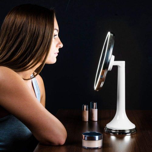  MDesign mDesign Modern Motion Sensor LED Lighted Makeup Bathroom Vanity Mirror, Large 8 Round, 3X Magnification, Hands-Free, Rechargeable and Cordless - BlackChrome