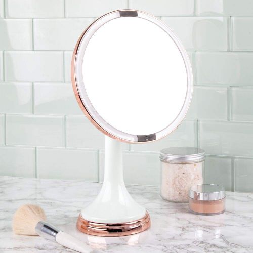  MDesign mDesign Modern Motion Sensor LED Lighted Makeup Bathroom Vanity Mirror, Large 8 Round, 3X Magnification, Hands-Free, Rechargeable and Cordless - BlackChrome