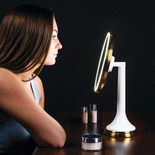  MDesign mDesign Modern Motion Sensor LED Lighted Makeup Bathroom Vanity Mirror, Large 8 Round, 3X Magnification, Hands-Free, Rechargeable and Cordless - BlackChrome