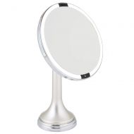 MDesign mDesign Modern Motion Sensor LED Lighted Makeup Bathroom Vanity Mirror, Large 8 Round, 3X Magnification, Hands-Free, Rechargeable and Cordless - Matte Satin/Chrome