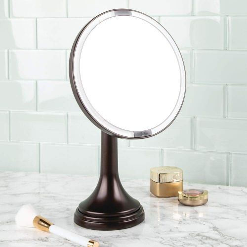  MDesign mDesign Modern Motion Sensor LED Lighted Makeup Bathroom Vanity Mirror, Large 8 Round, 3X Magnification, Hands-Free, Rechargeable and Cordless - Matte Satin/Chrome