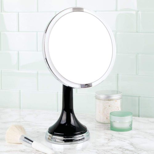  MDesign mDesign Modern Motion Sensor LED Lighted Makeup Bathroom Vanity Mirror, Large 8 Round, 3X Magnification, Hands-Free, Rechargeable and Cordless - Matte Satin/Chrome