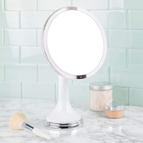  MDesign mDesign Modern Motion Sensor LED Lighted Makeup Bathroom Vanity Mirror, Large 8 Round, 3X Magnification, Hands-Free, Rechargeable and Cordless - Matte Satin/Chrome