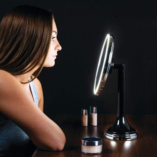  MDesign mDesign Modern Motion Sensor LED Lighted Makeup Bathroom Vanity Mirror, Large 8 Round, 3X Magnification, Hands-Free, Rechargeable and Cordless - Matte Satin/Chrome