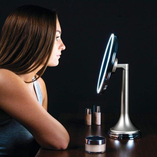  MDesign mDesign Modern Motion Sensor LED Lighted Makeup Bathroom Vanity Mirror, Large 8 Round, 3X Magnification, Hands-Free, Rechargeable and Cordless - Matte Satin/Chrome