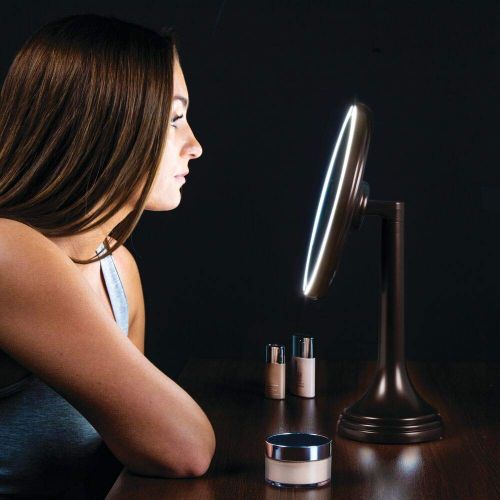  MDesign mDesign Modern Motion Sensor LED Lighted Makeup Bathroom Vanity Mirror, Large 8 Round, 3X Magnification, Hands-Free, Rechargeable and Cordless - Matte Satin/Chrome