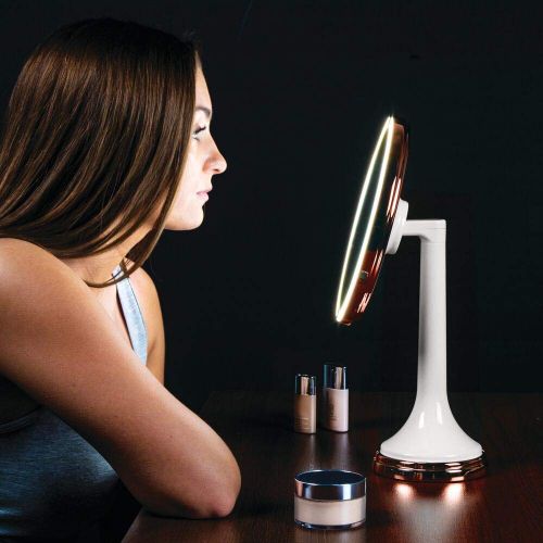  MDesign mDesign Modern Motion Sensor LED Lighted Makeup Bathroom Vanity Mirror, Large 8 Round, 3X Magnification, Hands-Free, Rechargeable and Cordless - Matte Satin/Chrome