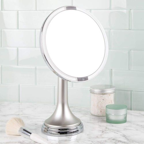  MDesign mDesign Modern Motion Sensor LED Lighted Makeup Bathroom Vanity Mirror, Large 8 Round, 3X Magnification, Hands-Free, Rechargeable and Cordless - White/Chrome