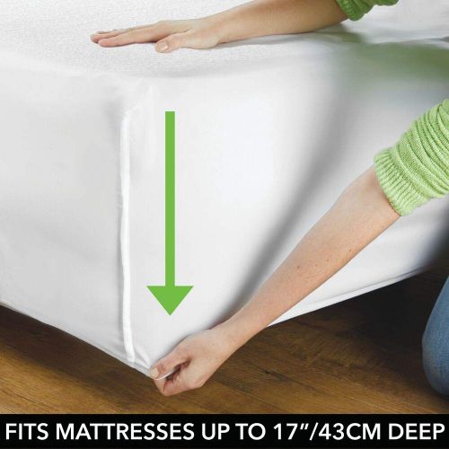  MDesign mDesign Queen Size Hypoallergenic 100% Waterproof Mattress Protector - Premium Cotton Terry Bed Cover, Secure Fitted 17 Deep Pocket - Vinyl Free, Machine Washable - Optic White