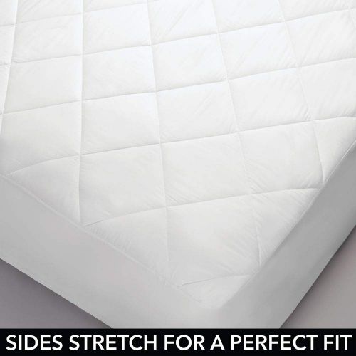  MDesign mDesign Queen Size Hypoallergenic Quilted Mattress Pad Cover - Soft Box Stitched Bed Topper, Secure Fitted 15 Deep Pocket - Vinyl Free, Machine Washable - Optic White