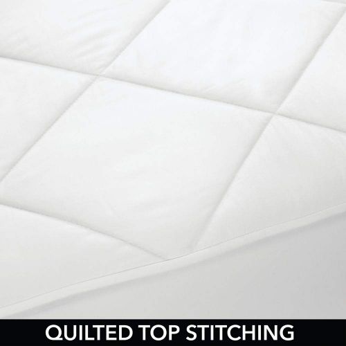  MDesign mDesign King Size Hypoallergenic Quilted Mattress Pad Cover - Soft Box Stitched Bed Topper, Secure Fitted 15 Deep Pocket - Vinyl Free, Machine Washable - Optic White