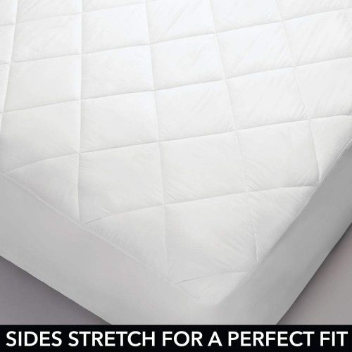  MDesign mDesign Full Size Hypoallergenic Quilted Mattress Pad Cover - Soft Box Stitched Bed Topper, Secure Fitted 14 Deep Pocket - Vinyl Free, Machine Washable - Optic White