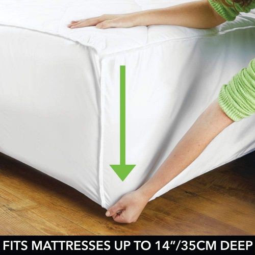  MDesign mDesign Full Size Hypoallergenic Quilted Mattress Pad Cover - Soft Box Stitched Bed Topper, Secure Fitted 14 Deep Pocket - Vinyl Free, Machine Washable - Optic White