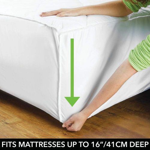  mDesign Cal. King Size Hypoallergenic Quilted Mattress Pad Cover - Soft Box Stitched Bed Topper, Secure Fitted 16 Deep Pocket - Vinyl Free, Machine Washable - Optic White