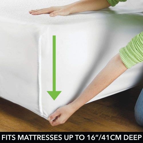  MDesign mDesign Full Size Hypoallergenic 100% Waterproof Mattress Protector - Premium Cotton Terry Bed Cover, Secure Fitted 16 Deep Pocket - Vinyl Free, Machine Washable - Optic White