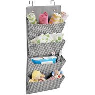 MDesign mDesign Soft Fabric Wall Mount/Over Door Hanging Storage Organizer - 4 Large Pockets for Child/Kids Room or Nursery, Hooks Included - Chevron Zig-Zag Print - Gray/Cream