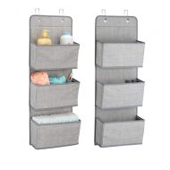 MDesign mDesign A58 Soft Fabric Over The Door Hanging Storage Organizer with 3 Large Pockets for Child/Kids Room or Nursery-Hooks Included, Textured Print, 2 Pack-Gray
