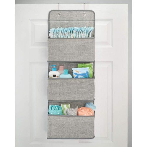  MDesign mDesign A58 Soft Fabric Over The Door Hanging Storage Organizer with 3 Large Pockets for Child/Kids Room or Nursery-Hooks Included, Textured Print, 2 Pack-Gray