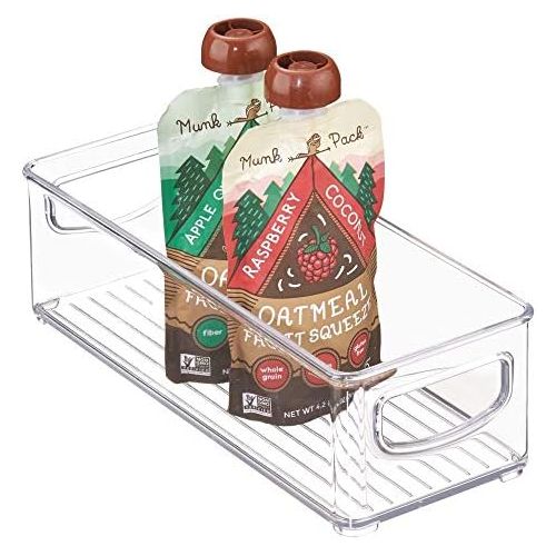  [아마존베스트]MDesign mDesign Stackable Plastic Food Storage Bin with Handles for Kitchen Pantry, Cabinet, Refrigerator, Freezer - Organizer for Fruit, Yogurt, Squeeze Pouches - BPA Free, 10 Long - Clea