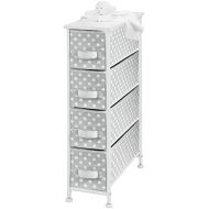mDesign Narrow Vertical Dresser Drawers - Sturdy Steel Frame, Wood Top, 4 Easy Pull Fabric Bins - Organizer Unit for Child/Kids Room or Nursery - Polka Dot Pattern - Gray with Whit