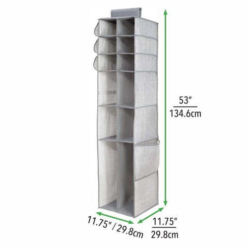  mDesign Long Soft Fabric Over Closet Rod Hanging Storage Organizer with 12 Divided Shelves, Side Pockets for Child/Kids Room or Nursery, Store Diapers, Wipes, Lotions, Toys - Gray