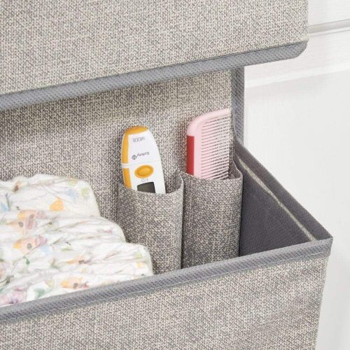  mDesign Soft Fabric Wall Mount/Over Door Hanging Storage Organizer - 3 Large Pockets for Child/Kids Room or Nursery, Hooks Included - Textured Print - Gray