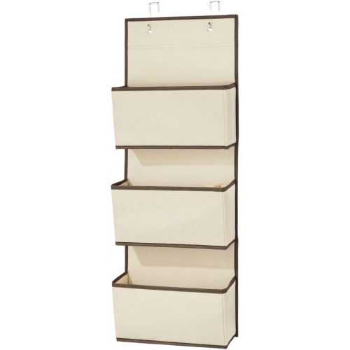  mDesign Soft Fabric Over The Door Hanging Storage Organizer with 3 Large Pockets for Closets in Bedrooms, Hallway, Entryway, Mudroom, Office - Hooks Included - 2 Pack - Cream/Espre