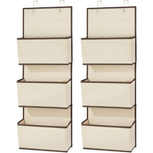  mDesign Soft Fabric Over The Door Hanging Storage Organizer with 3 Large Pockets for Closets in Bedrooms, Hallway, Entryway, Mudroom, Office - Hooks Included - 2 Pack - Cream/Espre