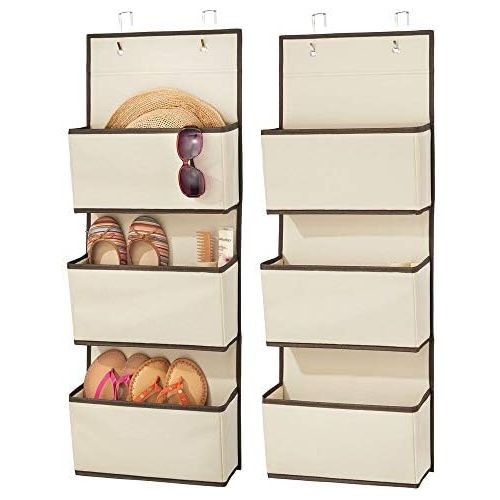  mDesign Soft Fabric Over The Door Hanging Storage Organizer with 3 Large Pockets for Closets in Bedrooms, Hallway, Entryway, Mudroom, Office - Hooks Included - 2 Pack - Cream/Espre