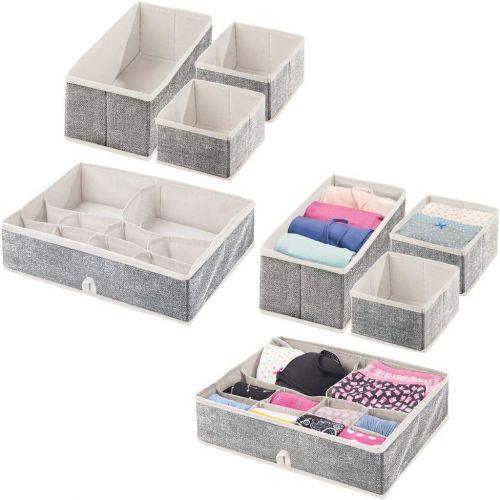  mDesign Soft Fabric Dresser Drawer and Closet Storage Organizer for Bedroom, Closet, Shelves, Drawers - Clothing/Accessory Organizing Bins - Set of 2 in 3 Sizes - Textured Print -