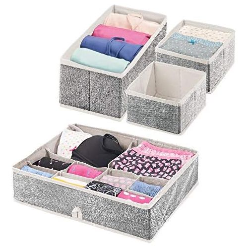  mDesign Soft Fabric Dresser Drawer and Closet Storage Organizer for Bedroom, Closet, Shelves, Drawers - Clothing/Accessory Organizing Bins - Set of 2 in 3 Sizes - Textured Print -