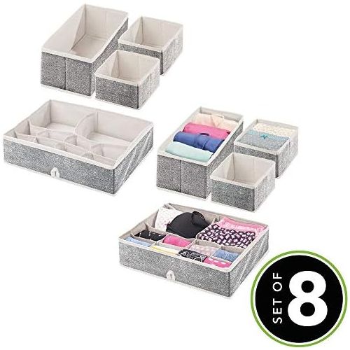  mDesign Soft Fabric Dresser Drawer and Closet Storage Organizer for Bedroom, Closet, Shelves, Drawers - Clothing/Accessory Organizing Bins - Set of 2 in 3 Sizes - Textured Print -