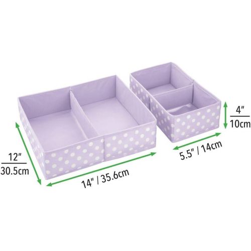  mDesign Soft Fabric Dresser Drawer and Closet Storage Organizer for Child/Kids Room, Nursery - Divided 2 Compartment Organizer - Fun Polka Dot Print, 4 Pack - Light Purple with Whi