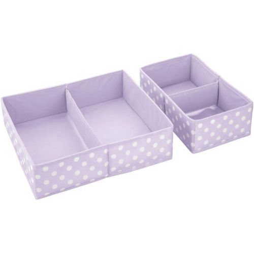  mDesign Soft Fabric Dresser Drawer and Closet Storage Organizer for Child/Kids Room, Nursery - Divided 2 Compartment Organizer - Fun Polka Dot Print, 4 Pack - Light Purple with Whi