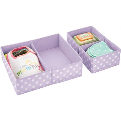  mDesign Soft Fabric Dresser Drawer and Closet Storage Organizer for Child/Kids Room, Nursery - Divided 2 Compartment Organizer - Fun Polka Dot Print, 4 Pack - Light Purple with Whi