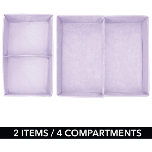  mDesign Soft Fabric Dresser Drawer and Closet Storage Organizer for Child/Kids Room, Nursery - Divided 2 Compartment Organizer - Fun Polka Dot Print, 4 Pack - Light Purple with Whi